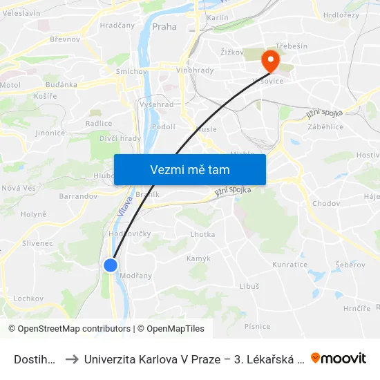 Dostihová to Univerzita Karlova V Praze – 3. Lékařská Fakulta map