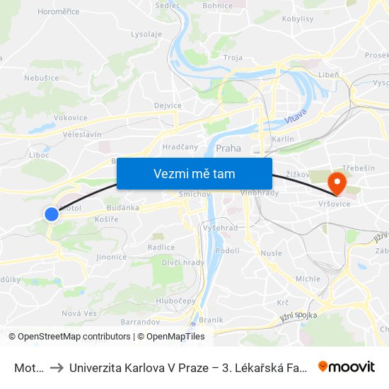 Motol to Univerzita Karlova V Praze – 3. Lékařská Fakulta map