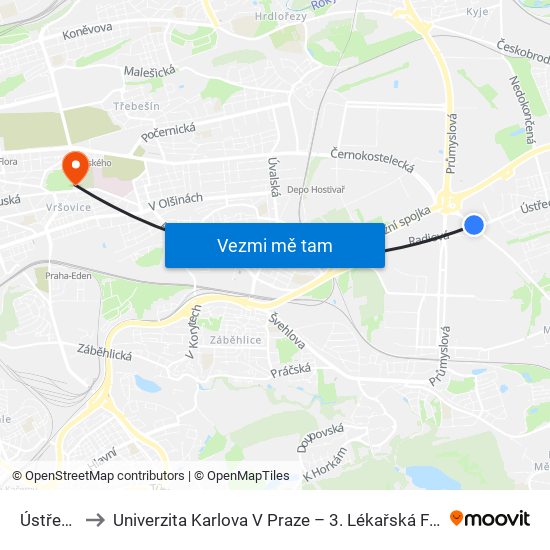 Ústřední to Univerzita Karlova V Praze – 3. Lékařská Fakulta map