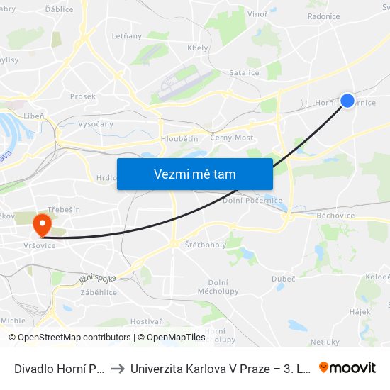 Divadlo Horní Počernice to Univerzita Karlova V Praze – 3. Lékařská Fakulta map