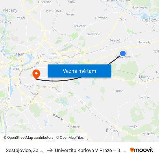 Šestajovice, Za Stodolami to Univerzita Karlova V Praze – 3. Lékařská Fakulta map