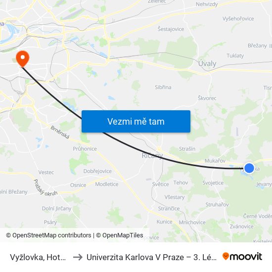 Vyžlovka, Hotel Praha to Univerzita Karlova V Praze – 3. Lékařská Fakulta map