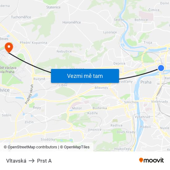 Vltavská to Prst A map