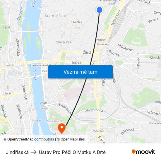 Jindřišská to Ústav Pro Péči O Matku A Dítě map