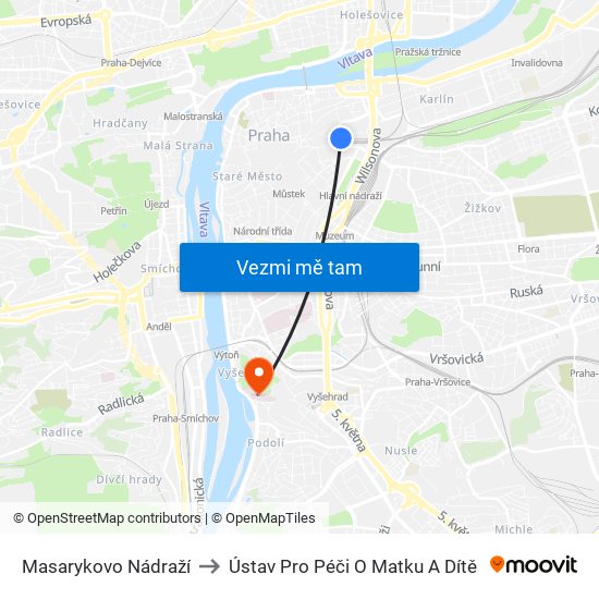 Masarykovo Nádraží to Ústav Pro Péči O Matku A Dítě map