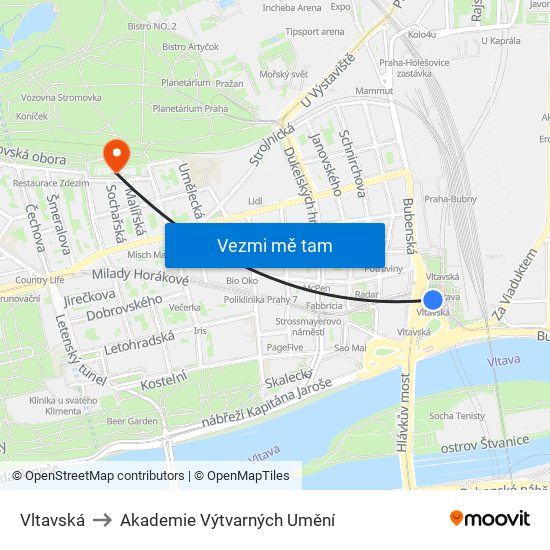 Vltavská to Akademie Výtvarných Umění map