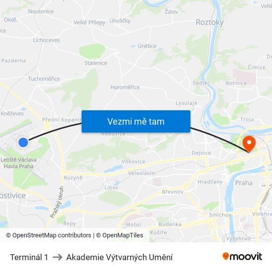 Terminál 1 to Akademie Výtvarných Umění map