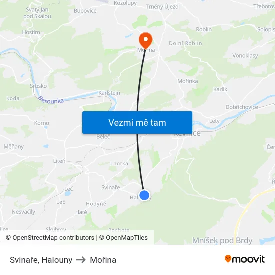 Svinaře, Halouny to Mořina map