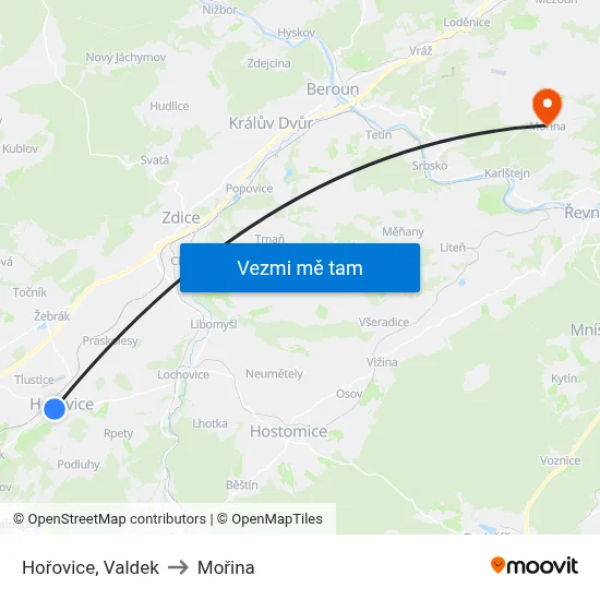 Hořovice, Valdek to Mořina map
