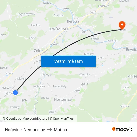 Hořovice, Nemocnice to Mořina map