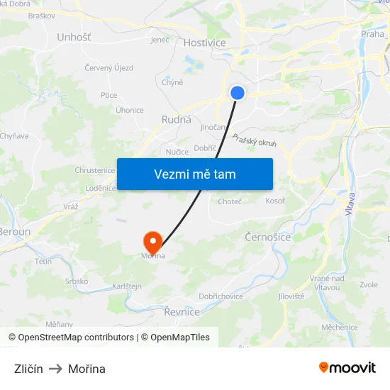 Zličín to Mořina map