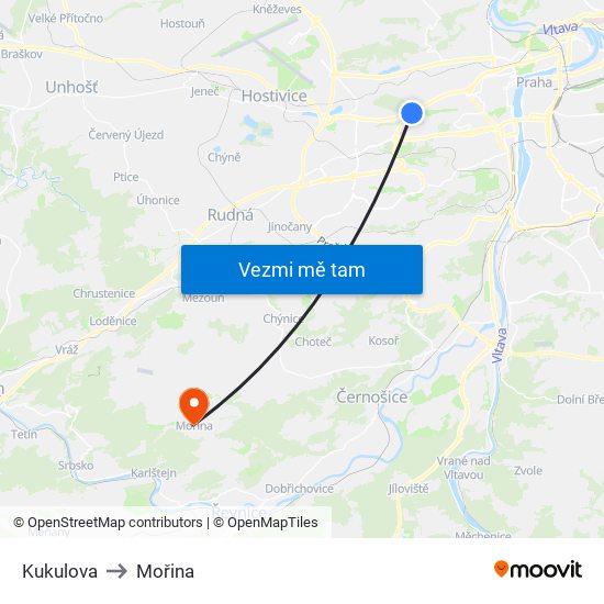 Kukulova to Mořina map