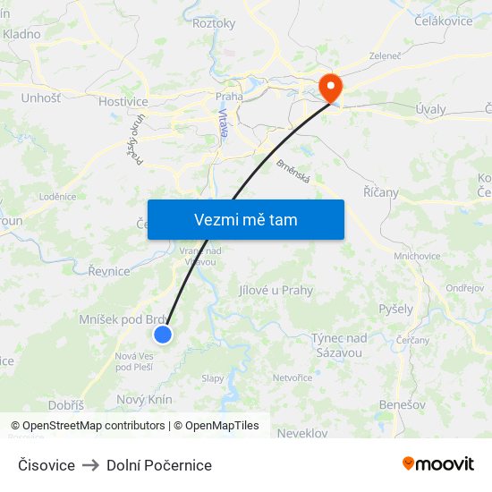 Čisovice to Dolní Počernice map