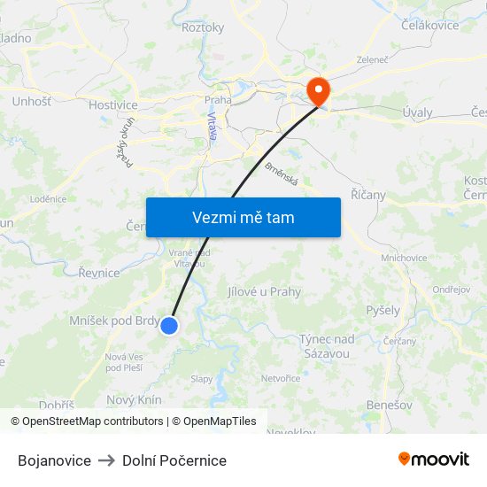 Bojanovice to Dolní Počernice map