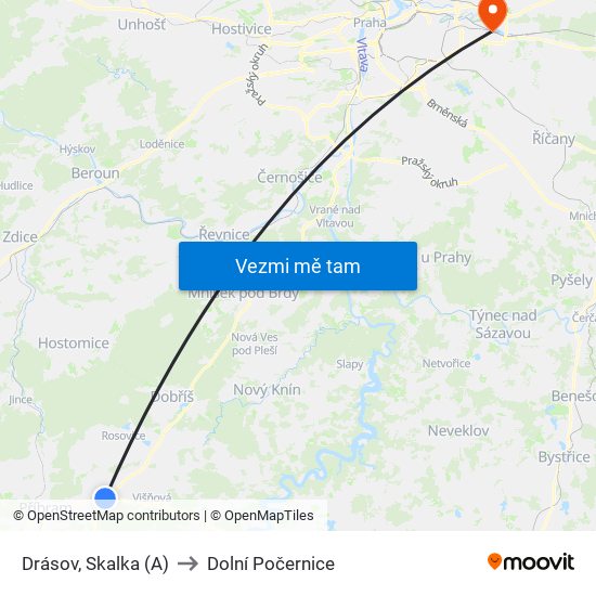 Drásov, Skalka (A) to Dolní Počernice map