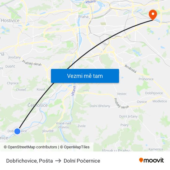 Dobřichovice, Pošta to Dolní Počernice map