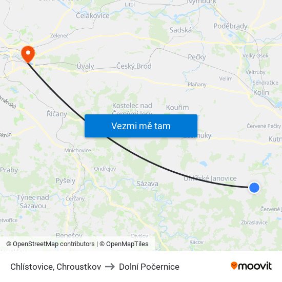 Chlístovice, Chroustkov to Dolní Počernice map