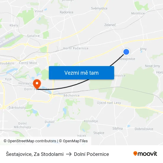 Šestajovice, Za Stodolami to Dolní Počernice map