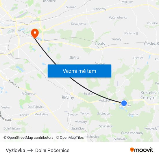 Vyžlovka to Dolní Počernice map