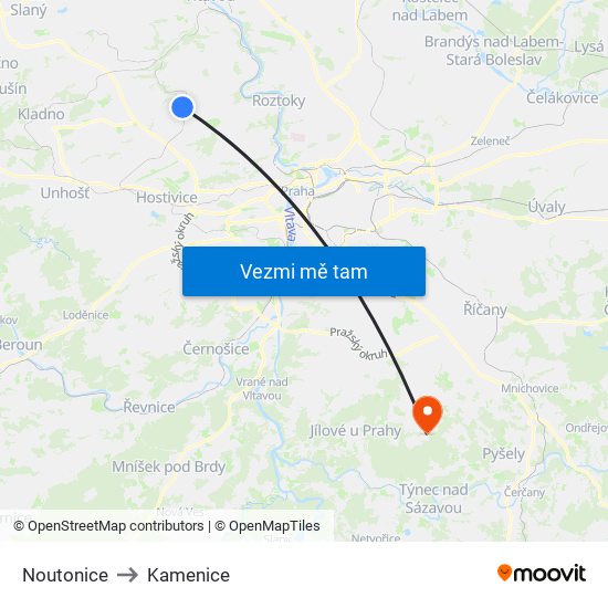 Noutonice to Kamenice map