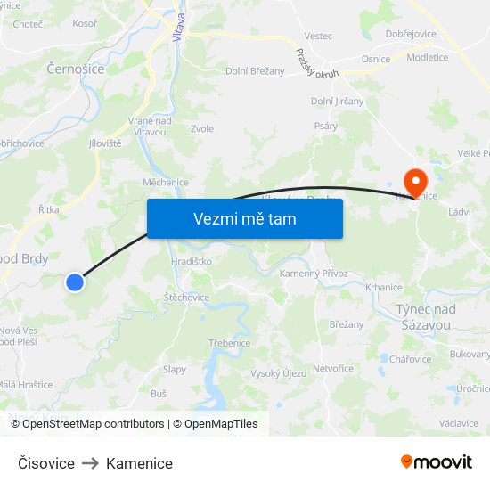 Čisovice to Kamenice map