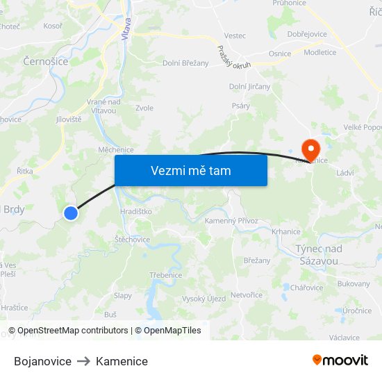 Bojanovice to Kamenice map