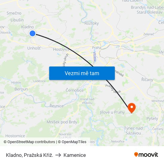 Kladno, Pražská Křiž. to Kamenice map