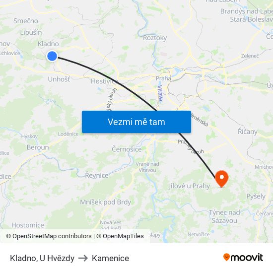 Kladno, U Hvězdy (A) to Kamenice map