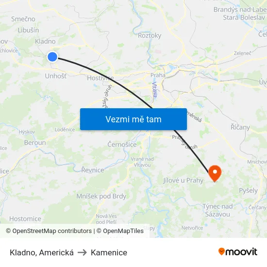 Kladno, Americká to Kamenice map