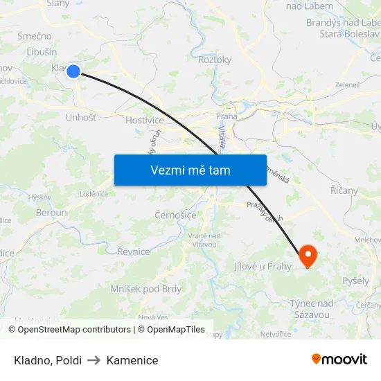 Kladno, Poldi to Kamenice map