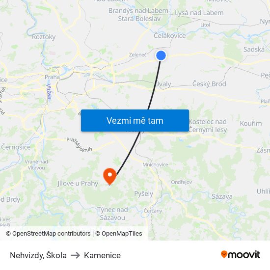 Nehvizdy, Škola to Kamenice map