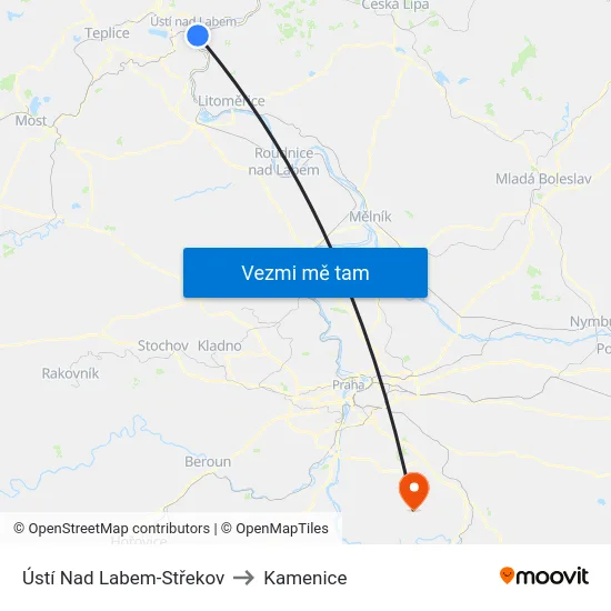 Ústí Nad Labem-Střekov to Kamenice map