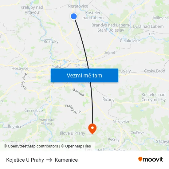 Kojetice U Prahy to Kamenice map