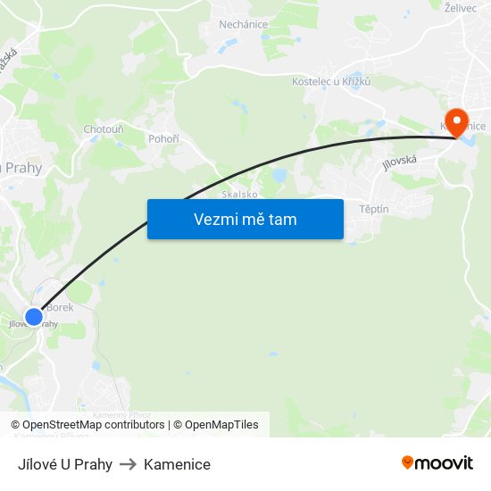 Jílové U Prahy to Kamenice map