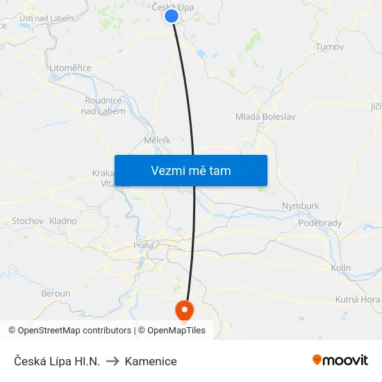 Česká Lípa Hl.N. to Kamenice map