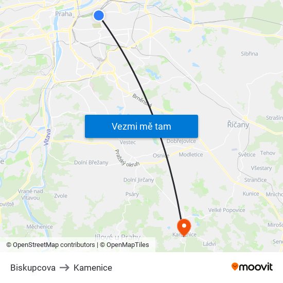 Biskupcova to Kamenice map