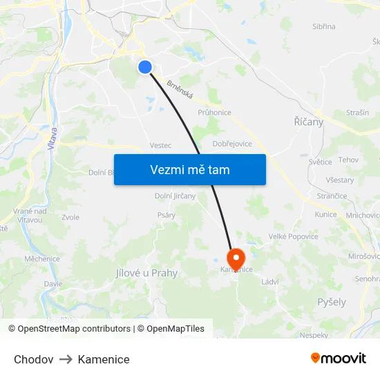 Chodov to Kamenice map
