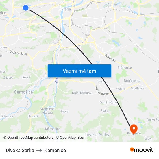 Divoká Šárka to Kamenice map