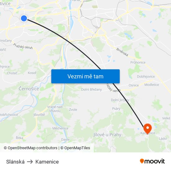 Slánská (D) to Kamenice map