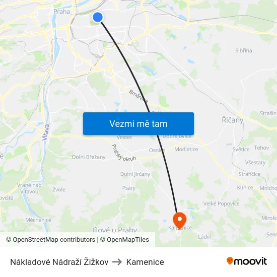 Nákladové Nádraží Žižkov to Kamenice map