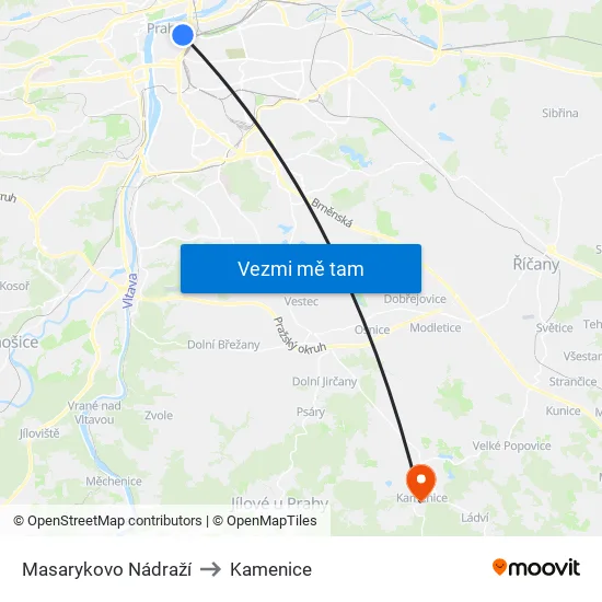 Masarykovo Nádraží to Kamenice map