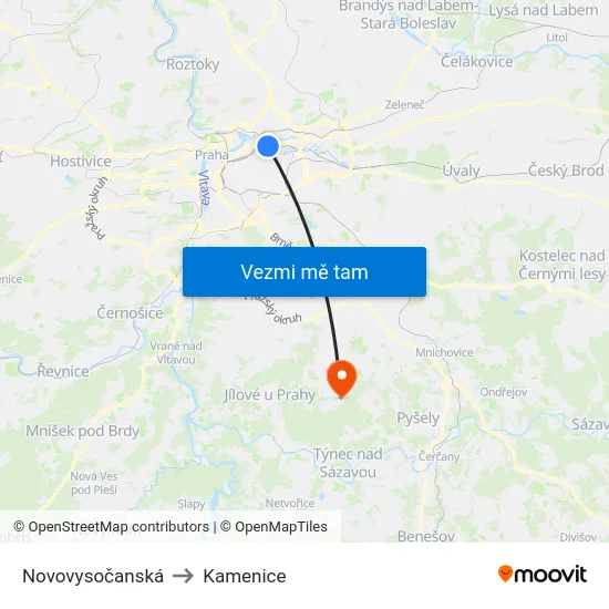 Novovysočanská to Kamenice map