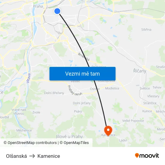 Olšanská to Kamenice map