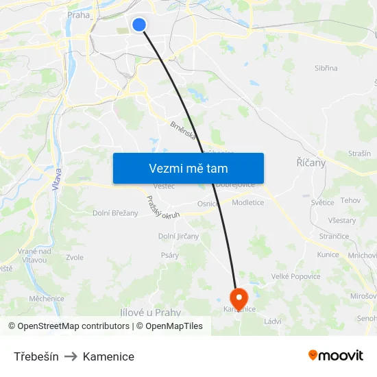 Třebešín to Kamenice map