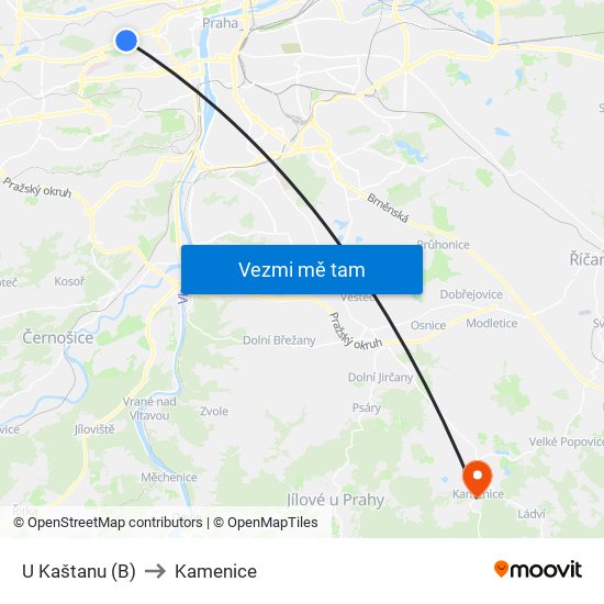 U Kaštanu (B) to Kamenice map