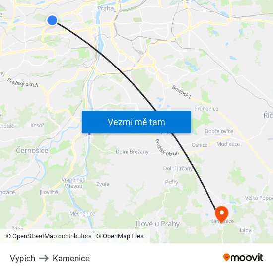 Vypich to Kamenice map