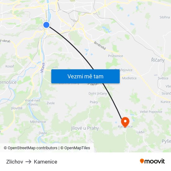 Zlíchov to Kamenice map