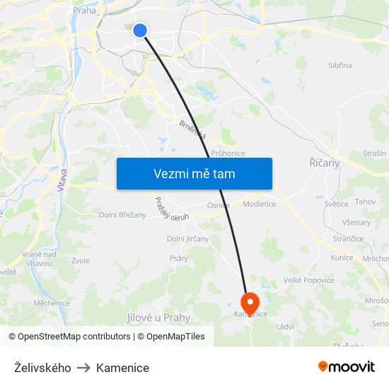 Želivského to Kamenice map