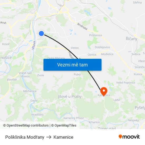 Poliklinika Modřany to Kamenice map