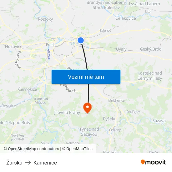 Žárská to Kamenice map